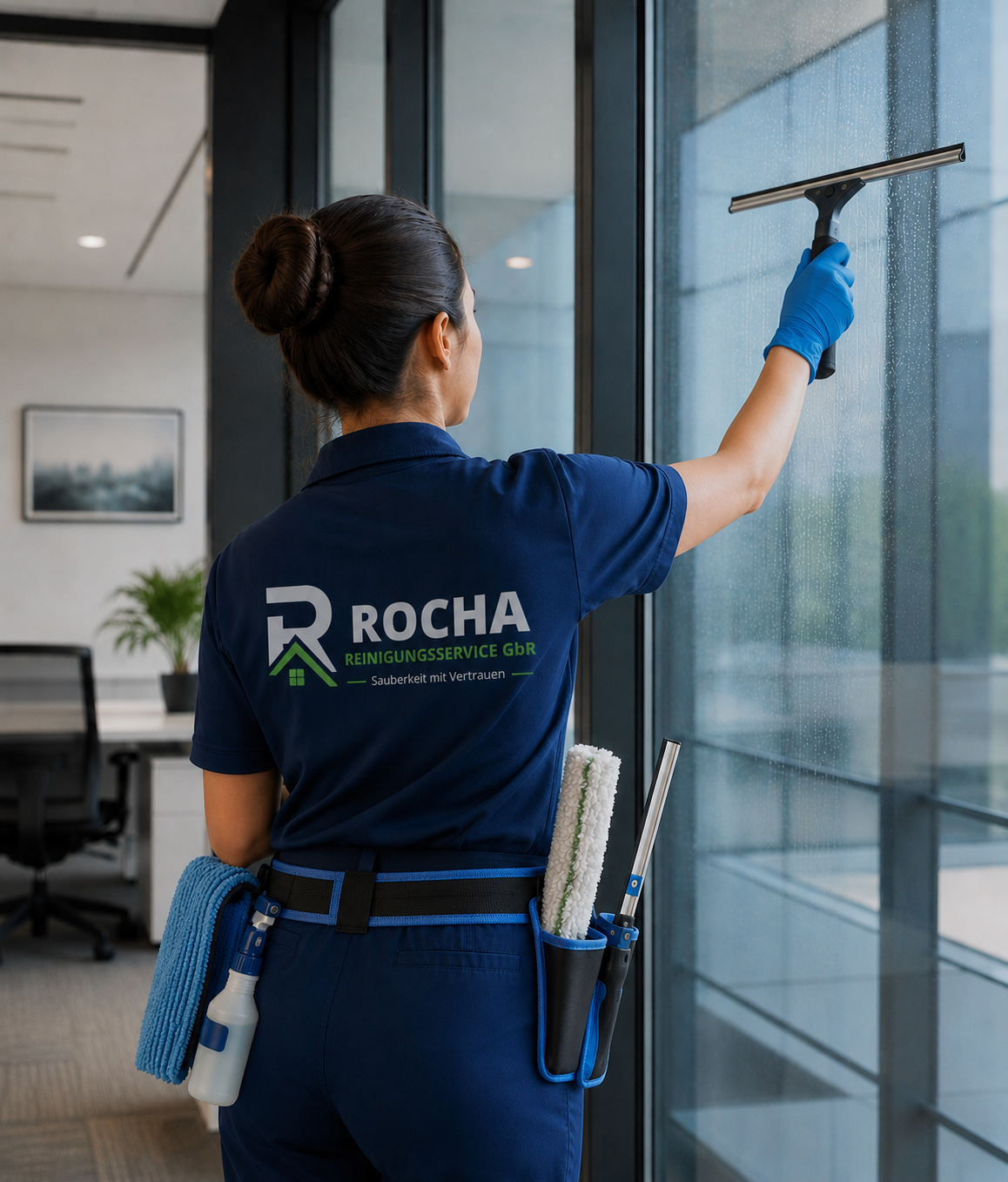 Rocha Mitarbeiterin bei der professionellen Fensterreinigung